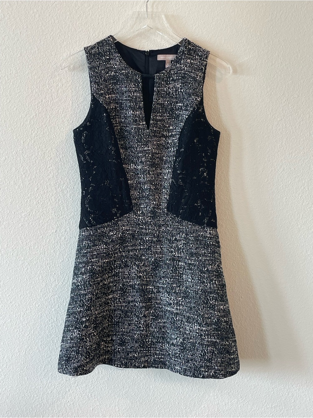 Banana Republic Black and Gray Tweed Fit-and-Flare Dress